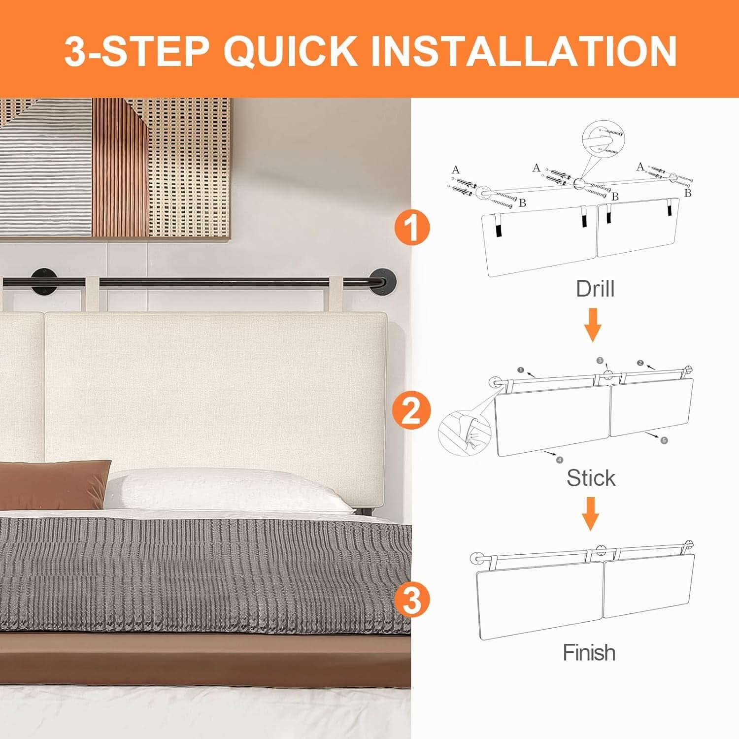 Linen Upholstered King Headboard Wall Mounted Bedroom Decor-1