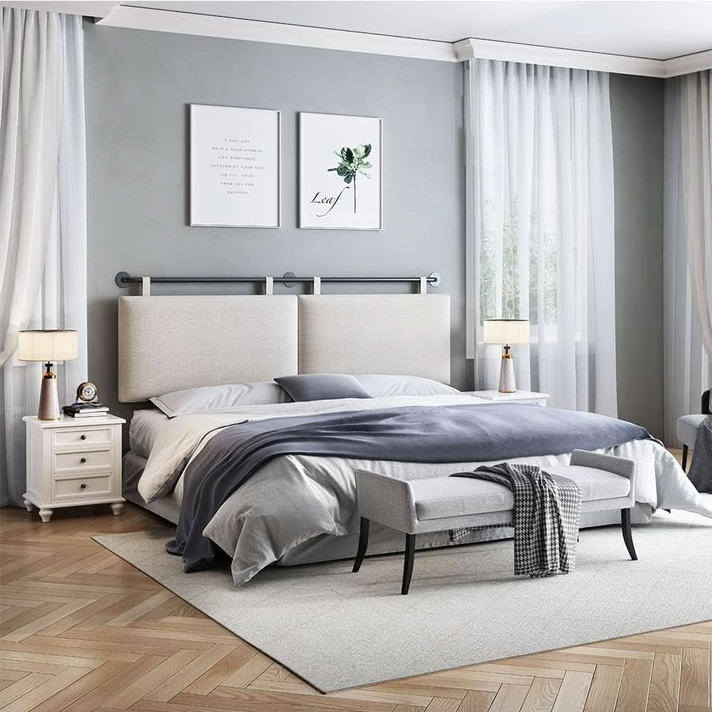 Linen Upholstered King Headboard Wall Mounted Bedroom Decor-2