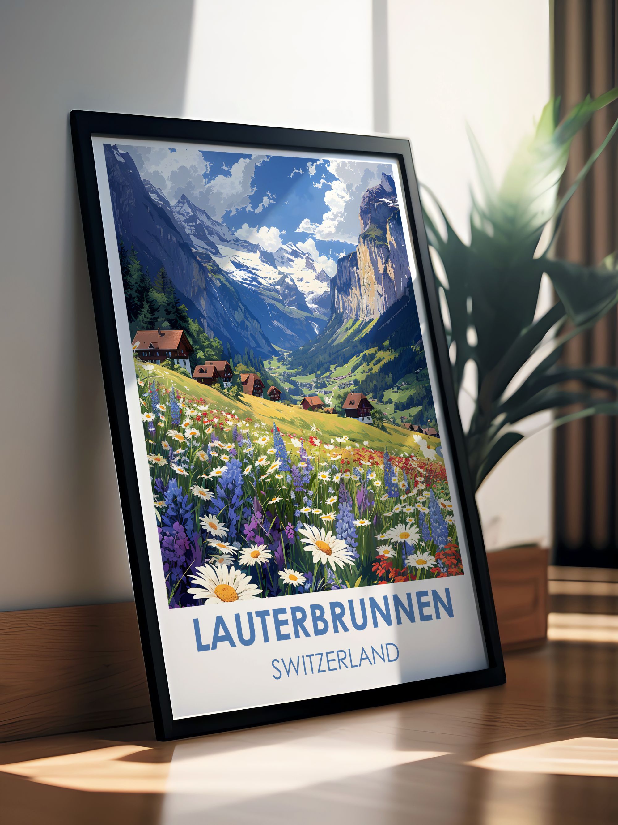 Lauterbrunnen  Framed Prints - Lauterbrunnen Valley Vintage Wall Decor - Switzerland  Home Decor-1