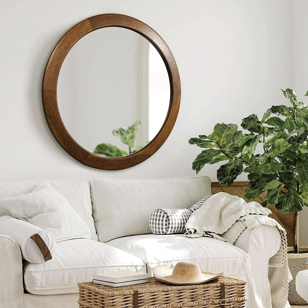 Walnut Frame Rustic Wooden Wall Mirror Bedroom Decor-1