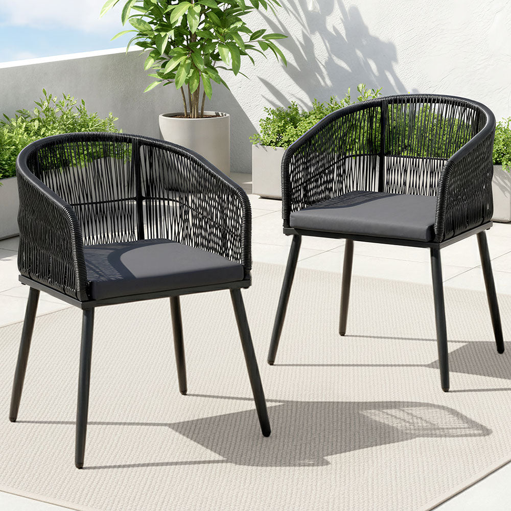 Gardeon 2PC Outdoor Dining Chairs Wicker Chair Patio Furniture Garden Steel Black-0