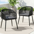 Gardeon 2PC Outdoor Dining Chairs Wicker Chair Patio Furniture Garden Steel Black-0