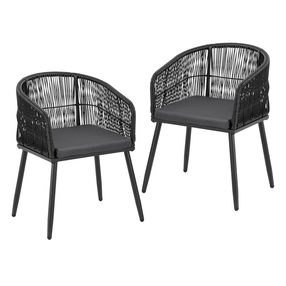 Gardeon 2PC Outdoor Dining Chairs Wicker Chair Patio Furniture Garden Steel Black-1