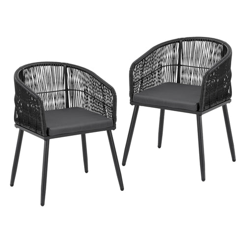Gardeon 2PC Outdoor Dining Chairs Wicker Chair Patio Furniture Garden Steel Black-1