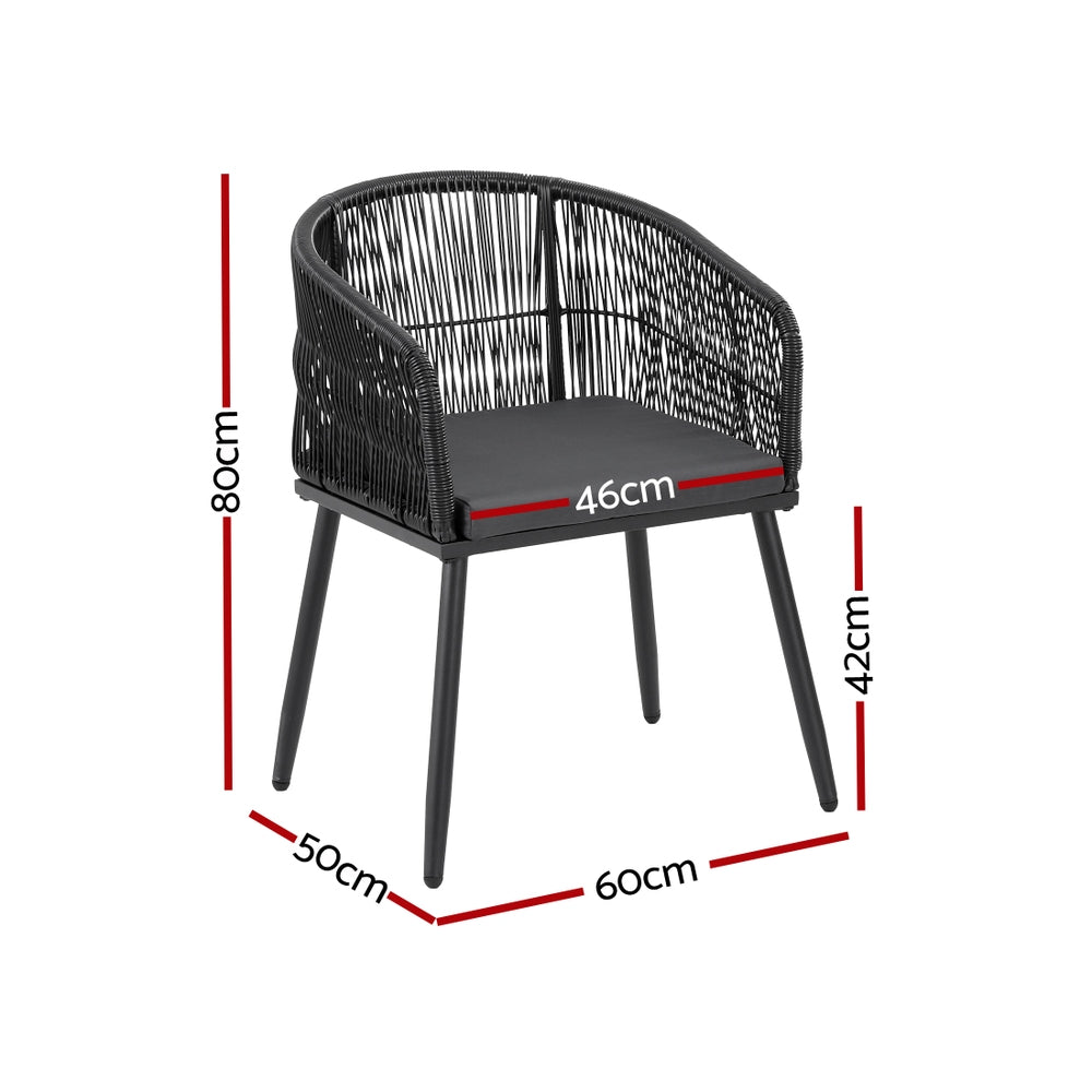 Gardeon 2PC Outdoor Dining Chairs Wicker Chair Patio Furniture Garden Steel Black-2