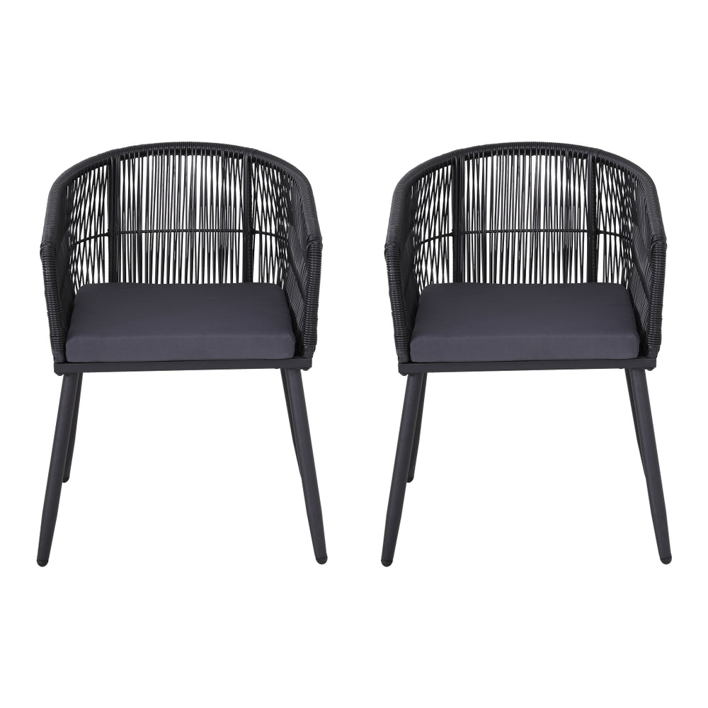 Gardeon 2PC Outdoor Dining Chairs Wicker Chair Patio Furniture Garden Steel Black-3