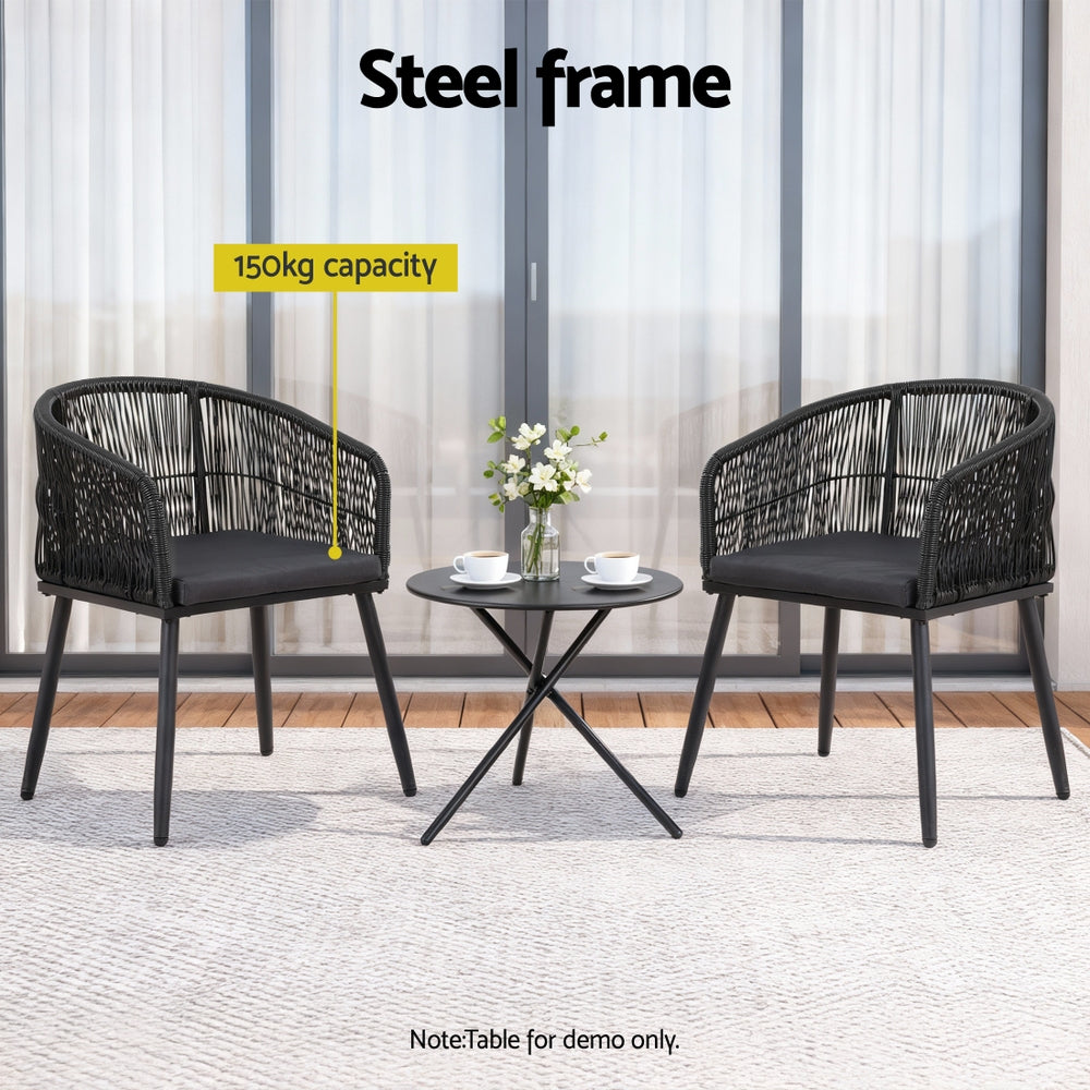 Gardeon 2PC Outdoor Dining Chairs Wicker Chair Patio Furniture Garden Steel Black-4