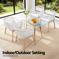 Gardeon 2PC Outdoor Dining Chairs Wicker Chair Patio Furniture Garden Steel White-0