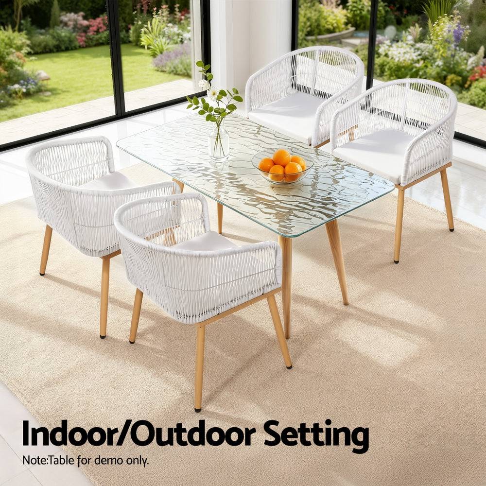 Gardeon 2PC Outdoor Dining Chairs Wicker Chair Patio Furniture Garden Steel White-0