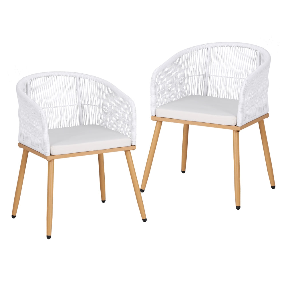 Gardeon 2PC Outdoor Dining Chairs Wicker Chair Patio Furniture Garden Steel White-1
