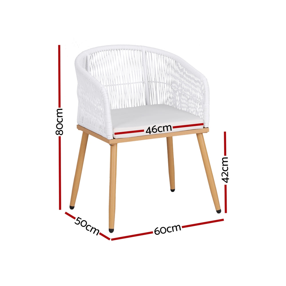 Gardeon 2PC Outdoor Dining Chairs Wicker Chair Patio Furniture Garden Steel White-2