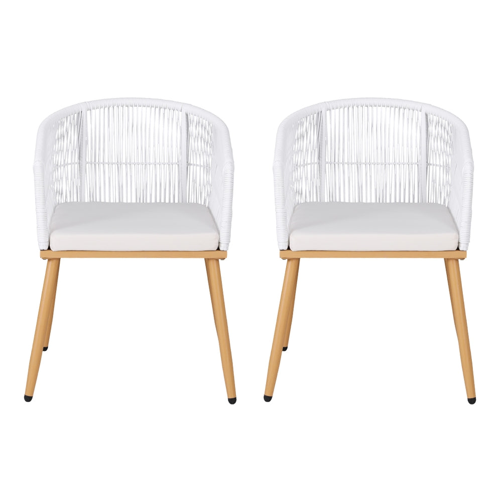 Gardeon 2PC Outdoor Dining Chairs Wicker Chair Patio Furniture Garden Steel White-3