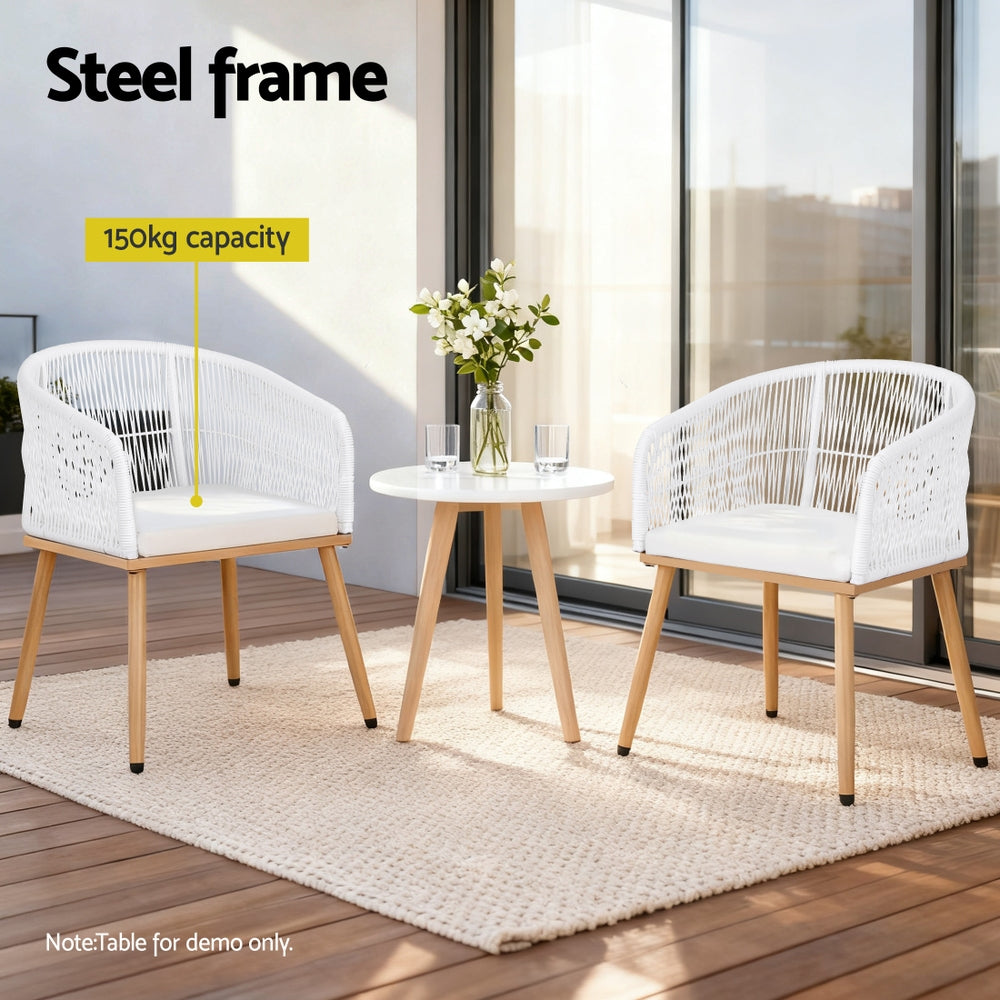 Gardeon 2PC Outdoor Dining Chairs Wicker Chair Patio Furniture Garden Steel White-4