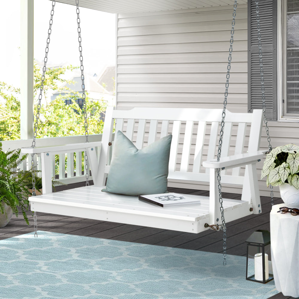 NNEDSZ Gardeon Porch Swing Chair with Chain Garden Chair Outdoor Furniture Wooden White-0