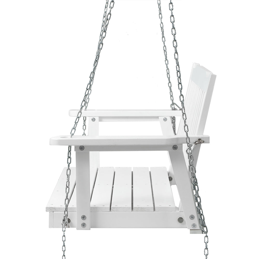 NNEDSZ Gardeon Porch Swing Chair with Chain Garden Chair Outdoor Furniture Wooden White-2