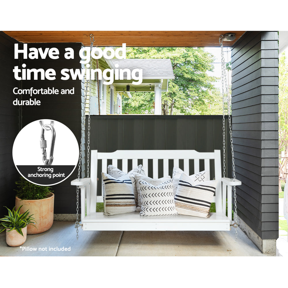 NNEDSZ Gardeon Porch Swing Chair with Chain Garden Chair Outdoor Furniture Wooden White-3