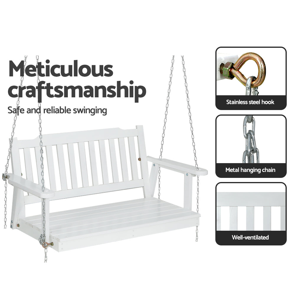 NNEDSZ Gardeon Porch Swing Chair with Chain Garden Chair Outdoor Furniture Wooden White-4