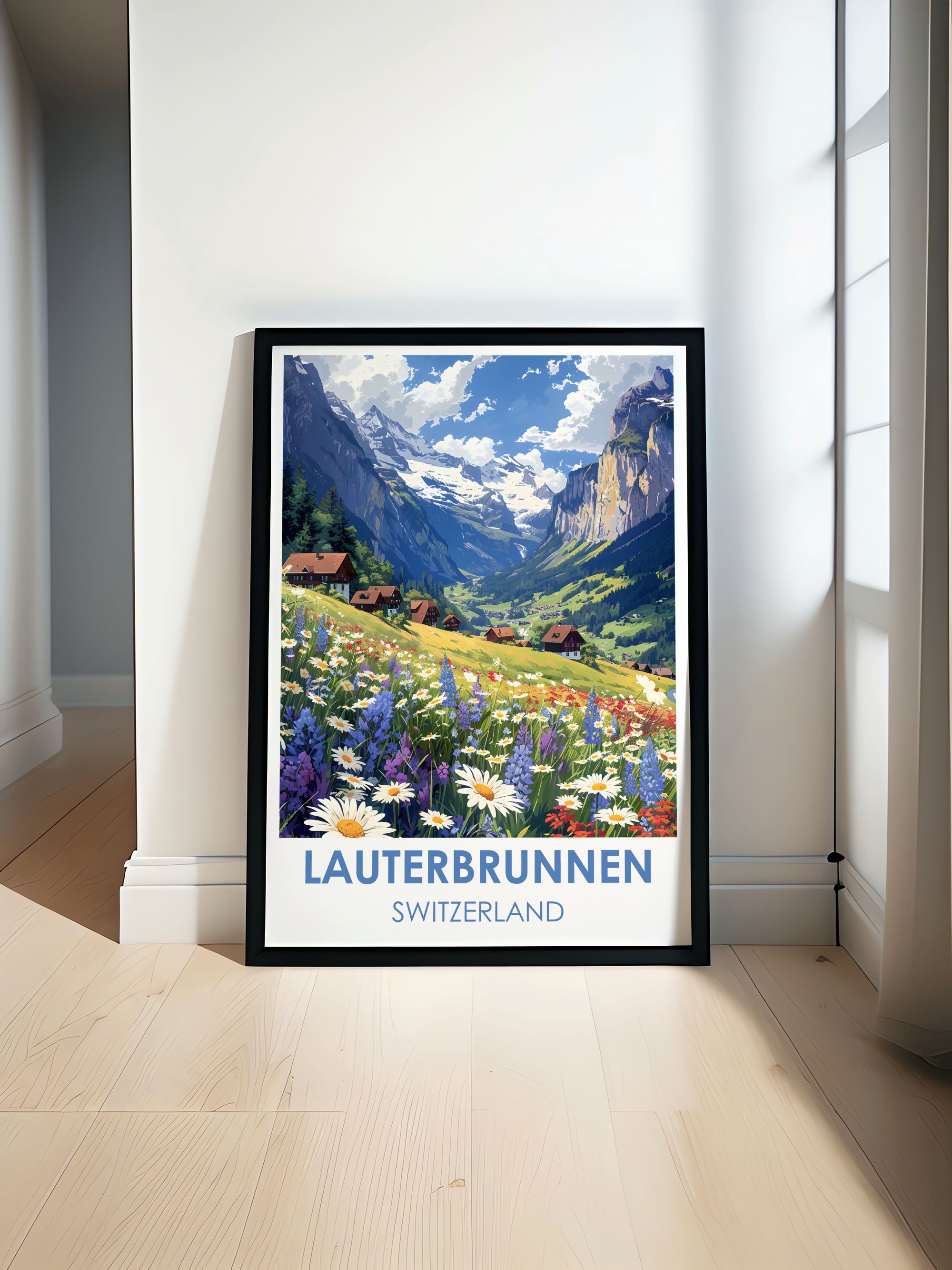 Lauterbrunnen  Framed Prints - Lauterbrunnen Valley Vintage Wall Decor - Switzerland  Home Decor-0